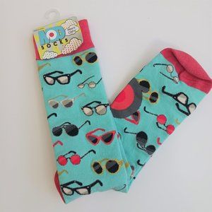 ModSocks Men's Crew Aqua Eyeconic Glasses Size M 8-13 W 10+
